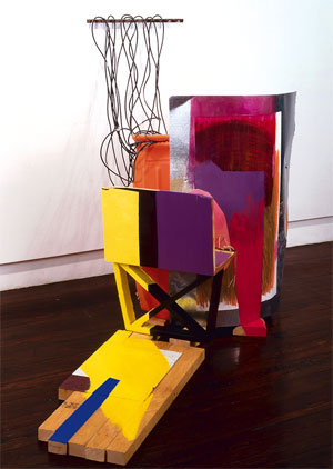 1993 Orange garbage pail, galvanized sheet metal, bolts, string, wooden furniture, wood, paper, oil pastel, oil and acrylic paint, linoleum tile, electrical wires, hinge 60 x 62 x 38 in 152.4 x 157.5 x 96.5 cm Collection Weatherspoon Art Museum, The University of South Carolina at Greensboro, Museum Purchase with funds from the Judy Proctor Acquisitions Endowment, 2002